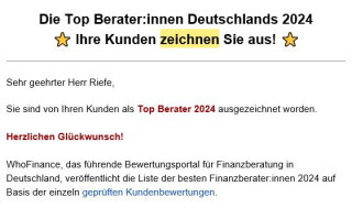 Tobias Riefe, Ihre Kunden haben Sie als Top Berater 2024 ausgezeichnet ⭐⭐⭐⭐⭐