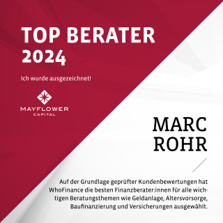 Auszeichnung als Top Berater 2024 in den Bereichen Geldanlage, Altersvorsorge, Baufinanzierung und Versicherungen ⭐ Deine Kunden zeichnen Dich aus! ⭐